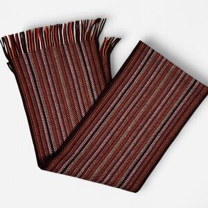 Knitted Striped Boho Red,Brown, Orange, & Black Scarf 🧣